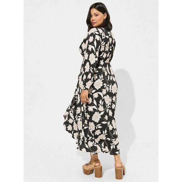 Torrid Dress Womens 2X 18-20 Black Floral Midi Ruffle Surplice Gauze Dress - Picture 10 of 14